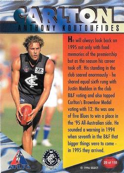 1996 Select AFL Centenary Series #20 Anthony Koutoufides Back